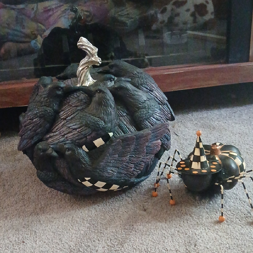 MacKenzie-Childs Black Raven Pumpkin & Limited Edition  Checkered Spider